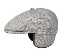 LIERYS Herringbone Flatcap mit Ohrenklappen Schiebermütze Herbst Winter Wärmender Ohrenschutz Handmade in Italy schwarz-weiß 56 cm