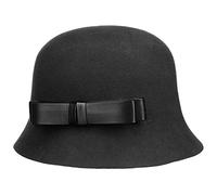 LIERYS Lianda Glocke Wollfilzhut Elegante Form Damenhut Schleife Pflaume Damen Herbst Winter schwarz M (56-57 cm)