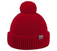 LIERYS Navigat Pudelmütze Damen Herren Strickmütze Made in Germany Bommelmütze aus Schurwolle Wollmütze mit Umschlag Herbst Winter rot One Size