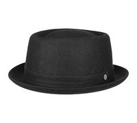 LIERYS Panno Wool Pork Pie Filzhut Temperaturregulierend Hut Made in Italy Damen Herren Herbst Frühling Fedora schwarz M (56-57 cm)
