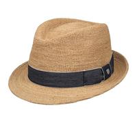LIERYS Raffia Crochet Trilby Handgefertigter Strohhut mit Denim-Akzenten Made in Italy Herren Frühjahr Sommer Natur M (56-57 cm)