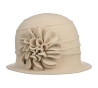 LIERYS Romina Cloche Wollhut - Hut - Elegante Form - Damen - Glockenhut mit Blütenapplikation - Herbst/Winter - Made in the EU beige One Size