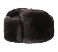 LIERYS Schiwago Pelzmütze aus Leder in Schwarz oder Braun (ca. 12 cm hoch) - Uschanka mit Steppfutter - Russenmütze mit Fell (Schwurwolle) - Wintermütze Größen S-XXL braun L (58-59 cm)