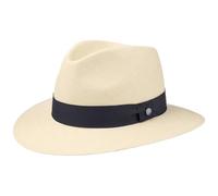 LIERYS The Sophisticated Panamahut Damen Herren Handmade in Ecuador Panamastrohhut Strohhut Sommer mit Ripsband Natur-dunkelblau XXL (63-64 cm)