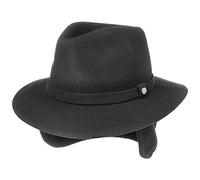 LIERYS Traveller Wollhut mit Ohrenklappen Herren Made in Italy Wollfilzhut Wasserabweisend Knautschbar Unifarben Packable Herbst Winter schwarz 61 cm