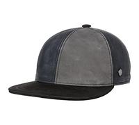 LIERYS Tricolour Ledercap 6-Panel Stil Baseballcap Strapback Verschluss Flat Brim Cap Alle Jahreszeiten grau S/M (55-57 cm)
