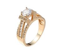 Lieson Ehering Damen Gold, Frauen Ringe Vergoldet Charme Freundschaftsringe Mädchen Rund Weiß Zirkonia Ring Größe 62 (19.7)