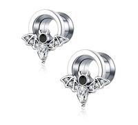 Lieson Ohr Plug Set Tunnel, 2 Stück Edelstahl Tunnel Set Hohl Fledermaus mit Tropfen Zirkonia 6mm Tunnel Silber