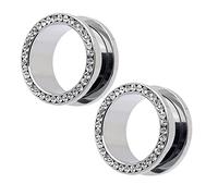 Lieson Ohr Plug Set Tunnel 4mm, 2 Stück Tunnel Edelstahl Set Rund mit Weiß Zirkonia 6G Ohr Tunnel Silber