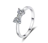 Lieson Verlobung Ringe Frauen, 925 Sterling Silber Ring Damen Elegant Schleife Herz mit Moissanit/Zirkonia Hochzeit Ringe Silber