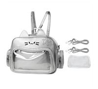 Lifelix Kawaii Ita Bag Katzenrucksack Y2k Mädchen Japanische Schultasche Anime Schulter Crossbody mit Pin Display, silber, 9.4*3.9*7.5 inch, Niedlich