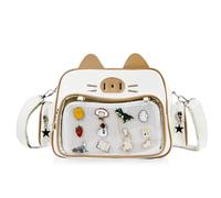 Lifelix Kawaii Ita Bag Katzenrucksack Y2k Mädchen Japanische Schultasche Anime Schulter Crossbody mit Pin Display, Braun, 9.4 * 3.9 * 7.5 inch