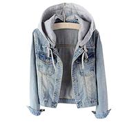 LifeShe Damen casual abnehmbare hoodie jeansjacke mittel hellblau