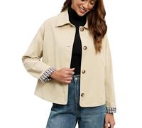LifeShe Damen Cropped-Trenchcoat, einreihig, klassischer Revers, kariert, gefüttert, übergroße Oberbekleidung, Khaki, S