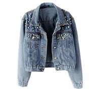 LifeShe Damen Jeansjacke mit Stickerei, Perle, Jeansjacke, Blau, XXL