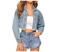 LifeShe Damen Jeansjacke mit ausgefranstem Saum - Blau - X-Small
