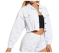 LifeShe Damen Jeansjacke mit ausgefranstem Saum - Wei - Klein