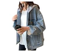 LifeShe Damen Jeansjacke mit Kapuze Oversized Distressed Jeansjacken Hoodie, blau, X-Large