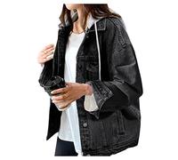 LifeShe Damen Jeansjacke mit Kapuze Oversized Distressed Jeansjacken Hoodie, Schwarz, L