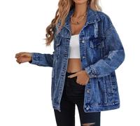 LifeShe Damen Lange übergroße Jeansjacke Boyfriend Ripped Distressed Jeans Jacken Mantel, Blau