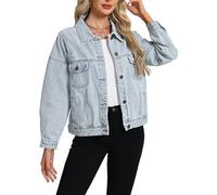 LifeShe Damen Oversized Jeansjacke Boyfriend Ripped Distressed Jeansjacken Casual Langarm Trucker Mantel, Hell, blau, M