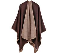 Lifetooler Frauen Poncho Open Front Winterstrickjacke Lady Wendeumhang Bedruckte übergroße Umhänge Karierte Strickdecke Tartan Decke Bohemia Geometrisches Muster Schal (Kaffee)