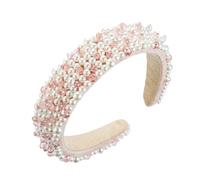 LIFKICH Eleganter Barock Perlen Haarreif in Rosa mit Kristall und Glasdiamant Breites Stirnband als Haarschmuck für Hochzeit und Party Zarte Brautfrisur Dekoration