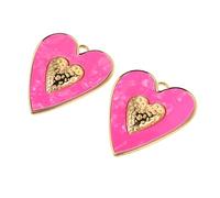 LIFKOME 2 Stück 2-teiliges Edelstahl Herzanhänger Langlebiger Großer Love Anhänger in Leuchtendem Rosarot Hautfreundlich und Leicht für Schmuckherstellung Valentinstag Geschenke und DIY