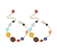 LIFKOME 2 Stück Einstellbares Astronomie Armband mit Natürlichen Steinperlen Sonnensystem Schmuck mit Acht Planeten Universum Galaxy Bangle für Damen und Herren Verstellbares Weltraum