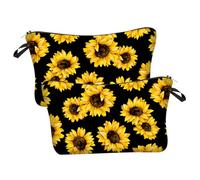 LIFKOME 2 Stück Make up Organizer Gelbe Sonnenblumen Kosmetiktasche Reise Schminktasche Leicht Reißverschluss Robust Tragbar Für Damen Alltag und Urlaub