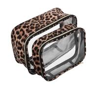 LIFKOME 2 Stück wasserdichte Leopardenmuster Kosmetiktasche Groß Mittel mit Reißverschluss Transparenter Reise-kulturbeutel mit Griff Großer Stauraum Auslaufsicherer