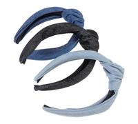 LIFKOME 3 Stück Breites Jeans Stirnband Damen Geknotet Stoff Haarband Retro Haar Accessoire Alltags Kopfbedeckung
