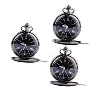 LIFKOME 3stücke Retro Klassische Dual Display Taschenuhr Mit Römischen Und Arabischen Ziffern Steampunk Design Schwarzes Zifferblatt Dünne Kette Vintage Pocket Watch Für Männer Und