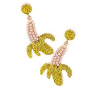 LIFKOME Kreative Bananen Tropfen Ohrringe mit Strass Goldfarbene Legierung Ohrstecker für Damen Farbenfroher Statement Schmuck für Alltag und Geburtstag