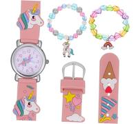 LIFKOME Mädchen Quarzuhr mit Einhornmotiv und Rosa Armband, 1 Satz