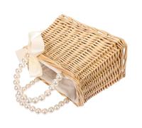 LIFKOME Strandtasche Damen Mit Perlen Strohhandtasche Klein Mit Zugband Tragetasche Für Shopping Outdoor Und Strandbesuche 9.06 X 5.91 X 4.72 Zoll