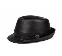 Lifup Herren Fedora Hut Echt-Leder Panama Hut Trilbyhut Herbst Winter Vintage Style Dress Hut Schwarz Mittel