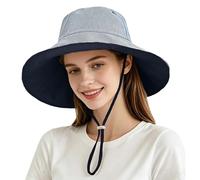 lifwimner Damen Sonnenhut Wendbar mit Breiter Krempe, Faltbare Wasserabweisend Outdoorhut Leicht mit Kinnband für Sommer Reise Gartenarbeit (Marineblau)