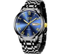 LIGE Armbanduhr Herren Blau, Uhr Herren Quarz-Analoguhr, Herrenuhr mit Kalender, Edelstahlarmband 3ATM Wasserdicht, Goldfarbene Leuchtzeiger, Schöne Geschenke, Business Outdoor Erholung