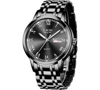 LIGE Armbanduhr Herren Schwarz, Herrenuhr Quarz-Analoguhr, Herrenarmbanduhren mit Kalender, Edelstahlarmband 3ATM Wasserdicht, Leuchtzeiger-Display, Schöne Geschenke, Business Outdoor Erholung