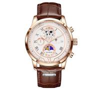 LIGE Armbanduhren Herren Männer Uhr Braun Lederarmband Chronograph Quarz Männer Uhren Mit Datum Mondphase Design Wasserdicht Men's Watches - Armbanduhren Für Herren Für Business & Alltag,Goldweiß