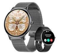 LIGE Smartwatch Damen 1.43" AMOLED Rund Touchscreen mit Telefonfunktion, Fitnesstracker Damen 120+Sportmodi/IP68/SpO2/Herzfrequenz/Menstruationszyklus Diamond Smart Watch für iOS Android (Schwarz)