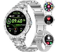 LIGE Smartwatch Damen Bluetooth Anrufe für Android iOS 1,32" HD Full Touch Screen Frauen Smart Watch Diamant Silber Edelstahl,Herzfrequenz,Schlaf Monitor,Schrittzähler, Kalorien,100+ Sport Mode