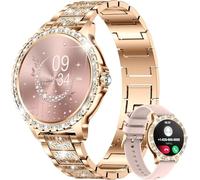 LIGE Smartwatch Damen mit Telefonfunktion, 1.32" Diamant Fitnessuhr für IOS Android, Menstruationszyklus, Herzfrequenz, Schrittzähler Armbanduhr, 500+ Ziffernblätter Smart Watch, Rose Gold Edelstahl
