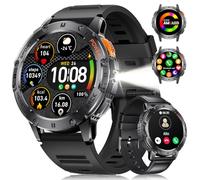 LIGE Smartwatch Herren(2 Straps)- Telefonfunktion/Taschenlampe, 1,43'' AMOLED Display, IP68 Wasserdicht, 100+ Sportmodi Fitnessuhr, Outdoor Smartwatch für iOS Android, Silikon Schwarz