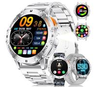 LIGE Smartwatch Herren(3 Straps)- Telefonfunktion/Taschenlampe, 1,43'' AMOLED Display, IP68 Wasserdicht, 100+ Sportmodi Fitnessuhr, Outdoor Smartwatch für iOS Android, Silber Stahl