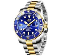 LIGE Uhren Herren, Herrenuhr Analoger Quarz Edelstähle, 3ATM Wasserdicht（30M）, Kalenderfunktion Leuchtzeiger, Schöne Geschenke, Business Outdoor Erholung, Blau Gold