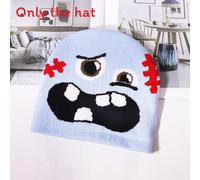 (Light Blue)Hip Hop Strickmütze mit lustigem Ausdruck Stickerei Design für Outdoor Daily