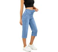 ,Light Blue,M,Damen Slim Fit High Waist Stretch Denim Capri Jeans Elastische Gerade Bein Kurze Hose Streetwear Knöchellange Jeans