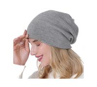 (Light Gray)Korean Women Double Layer Knitted Slouchy Beanie Hat Simple Solid Color Metal Logo Decor Hip Hop Stretch Skullies Cap Ear Warmer Yellow